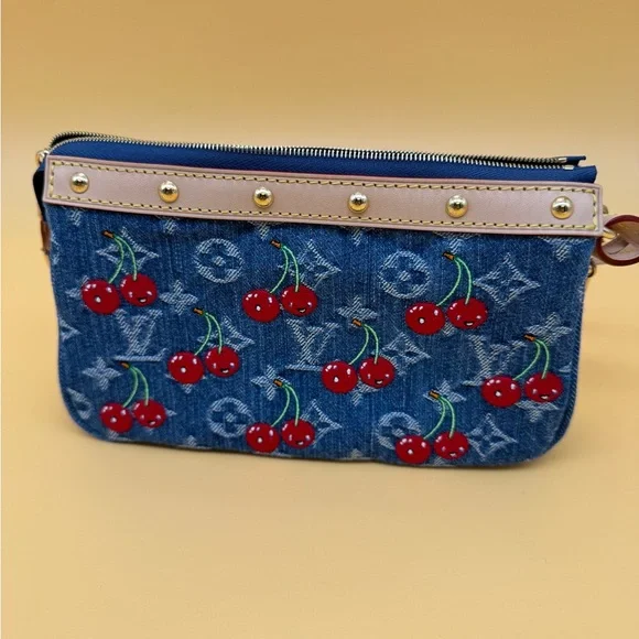 🍒NEW RARE🍒 Louis Vuitton Denim Cherry Pochette - Full Set - Picture 6 of 14